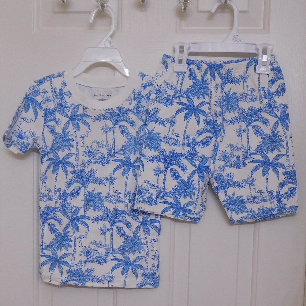 NWT 2pc Janie and Jack Blue Tropical Shorts Pajamas sz 2t 3 4 5 or 6